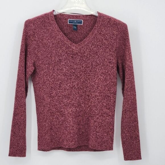 Karen Scott Sweater Womens Size Petite Medium V Neck Merlot Marled Fall Winter - Picture 1 of 6